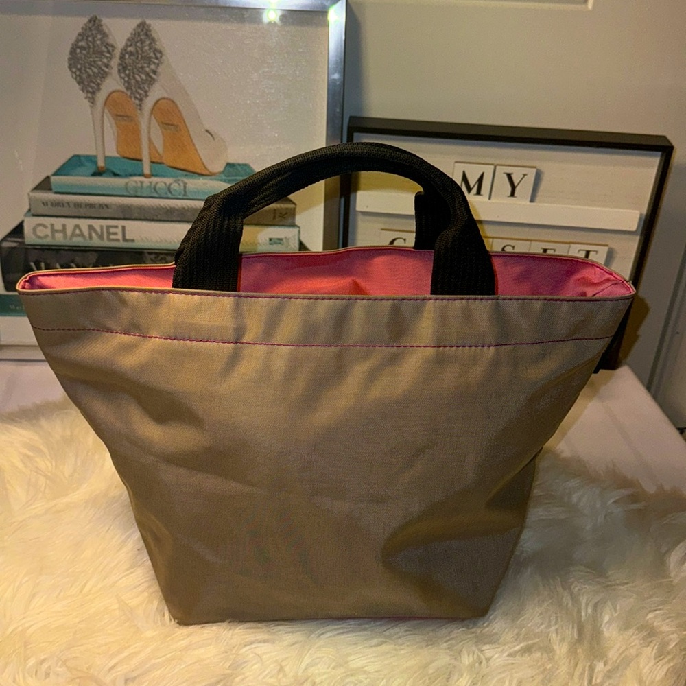 Herve Chapelier Two Tone Nylon Tote Bag Square Base M Nacre Camelia EUC